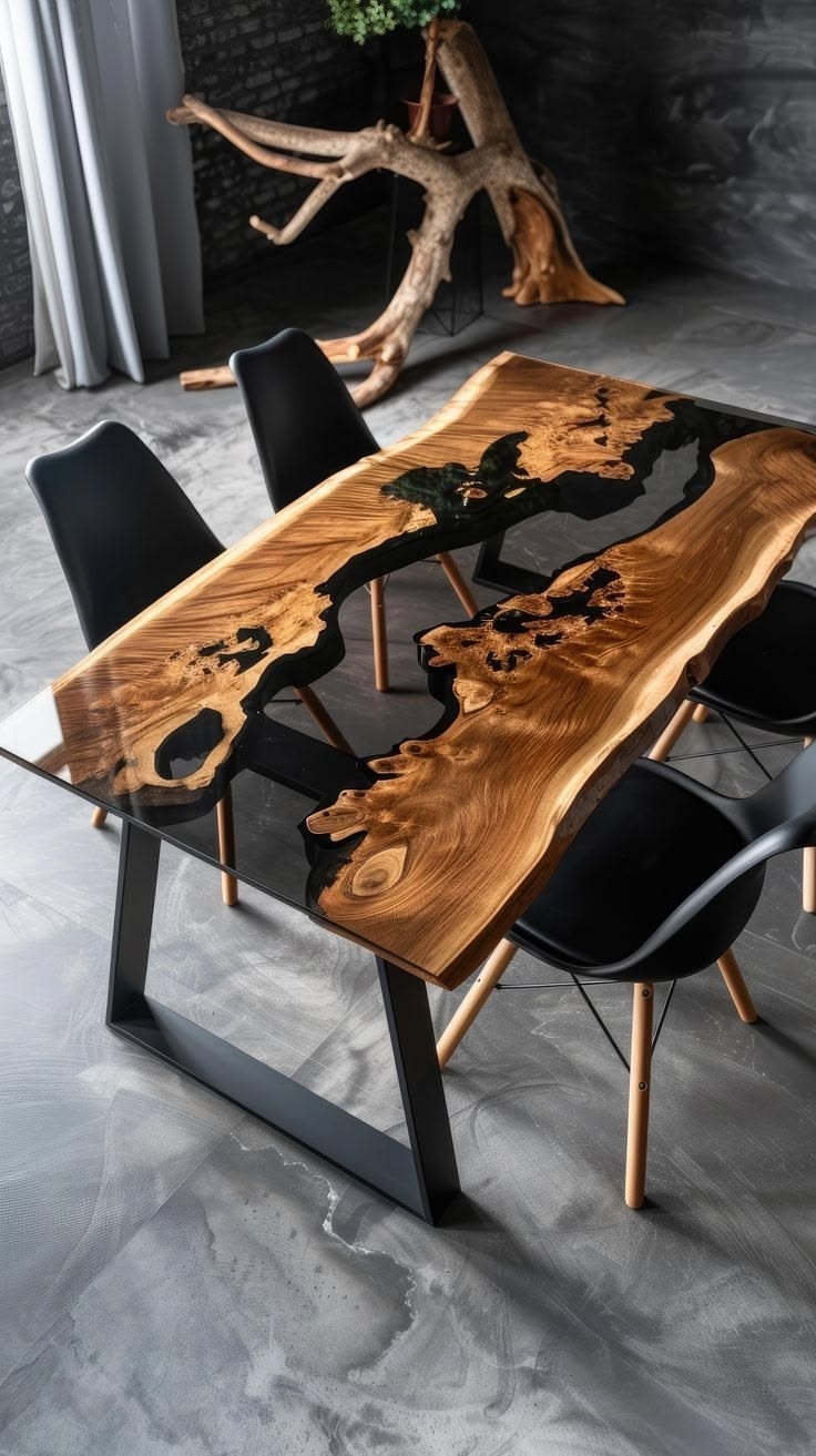 Table de Réception en Bois et Résine Époxy : L'Alliance du Luxe et du Sur-Mesure
